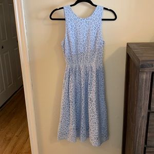 Mid-length light blue lace backless dress